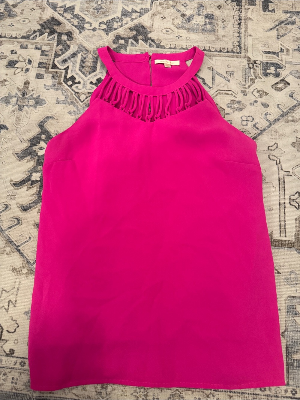 Skies Are Blue Small Hot Pink Cutout Halter Sleeveless Blouse